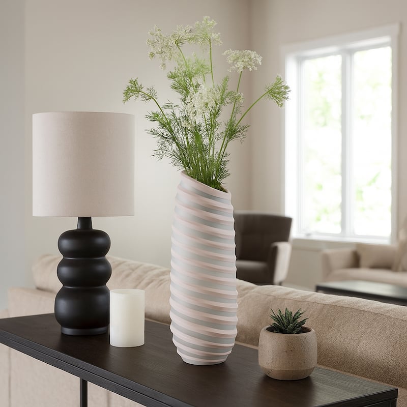 Carved Glass Modern Table Vase with Ribbed Silhouette - Ivory - 17.75"