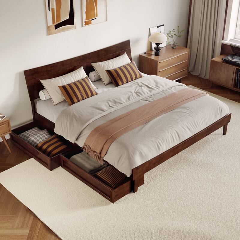 Phoenix Wood Platform Bed with Storage Drawers