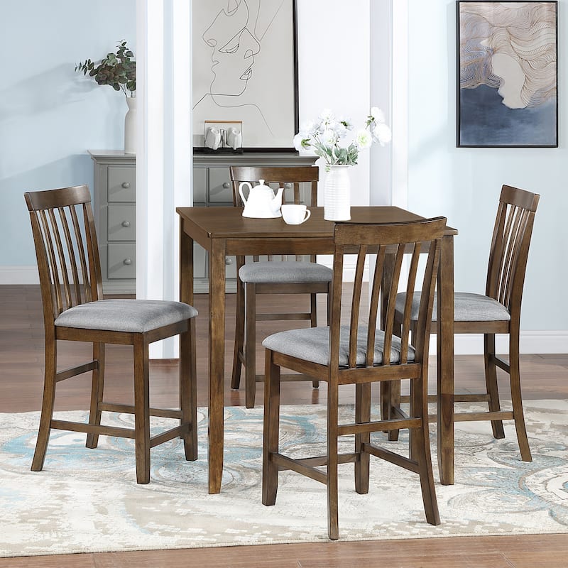 Wooden Dining Square Table, Kitchen Table for Small Space, 4 Person Counter Height Table, Walnut