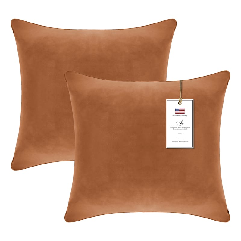 A1HC Pack of 2 Velvet Throw Pillow Covers, Hidden Zipper Closure - 22x22 Inches - Brown Derby