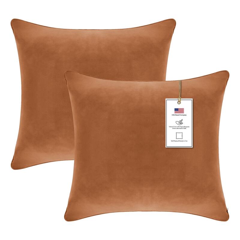 A1HC Pack of 2 Velvet Throw Pillow Insert, Hypoallergenic Down Alternative Fill - 20x20 Inches - Brown Derby