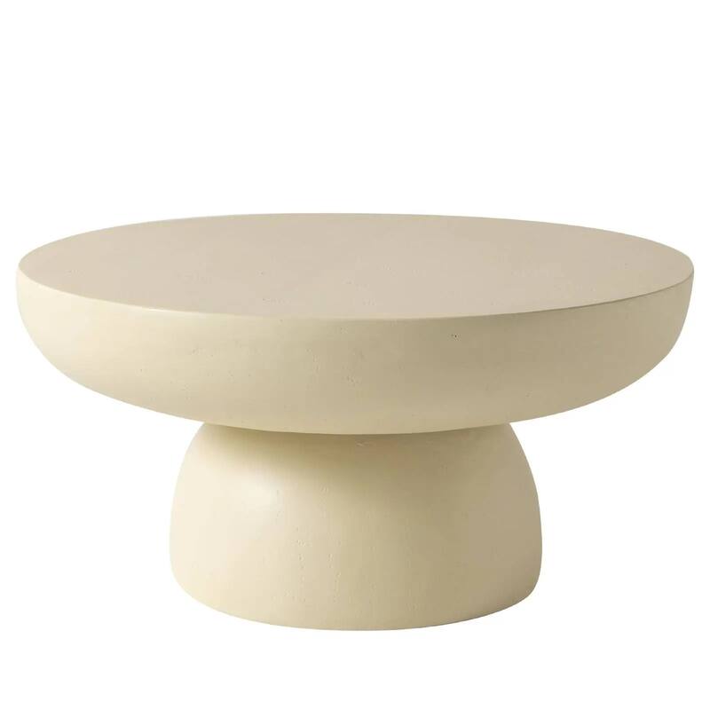 Ruben 27" Round Fiberstone Coffee Table with Powder-Coated Finish - Beige