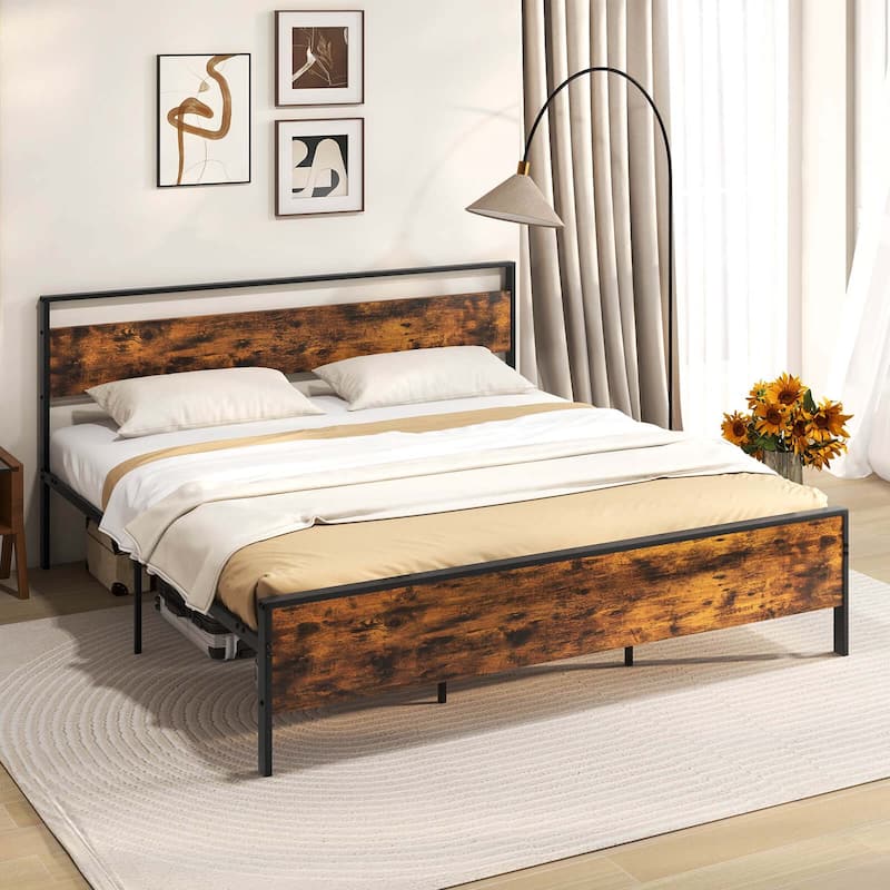 Costway Twin/Full/Queen/King Size Bed Frame with Wooden Headboard and