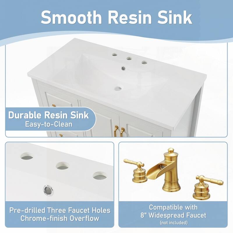 4 Soft-Closing Drawers 36 inch Bathroom Vanity with Sink