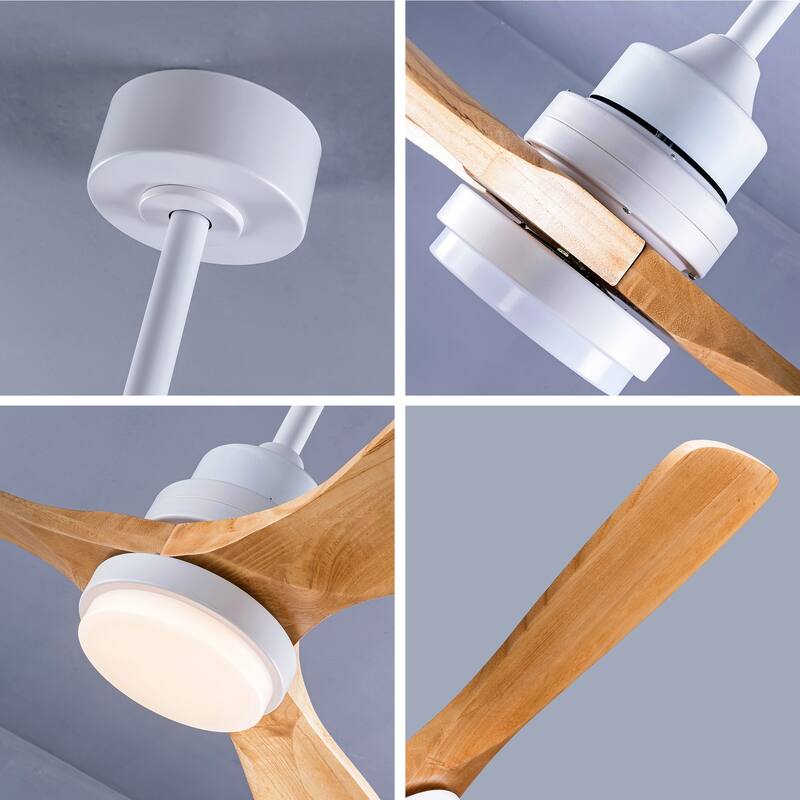 42" Ceiling Fan w/ 3 Color Dimmable 3 Solide Wood Blades Remote Control Reversible DC Motor