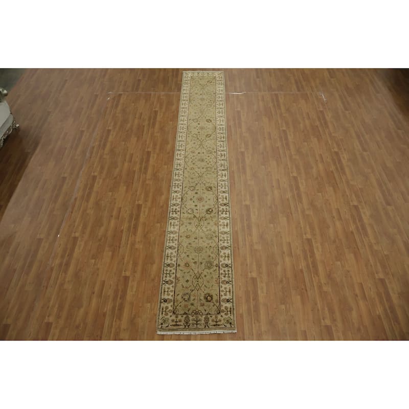 Hand Knotted Oriental 100% Wool Carpet Traditional All-Over Green Ziegler Runner Rug - 15' 8'' X 2' 6''