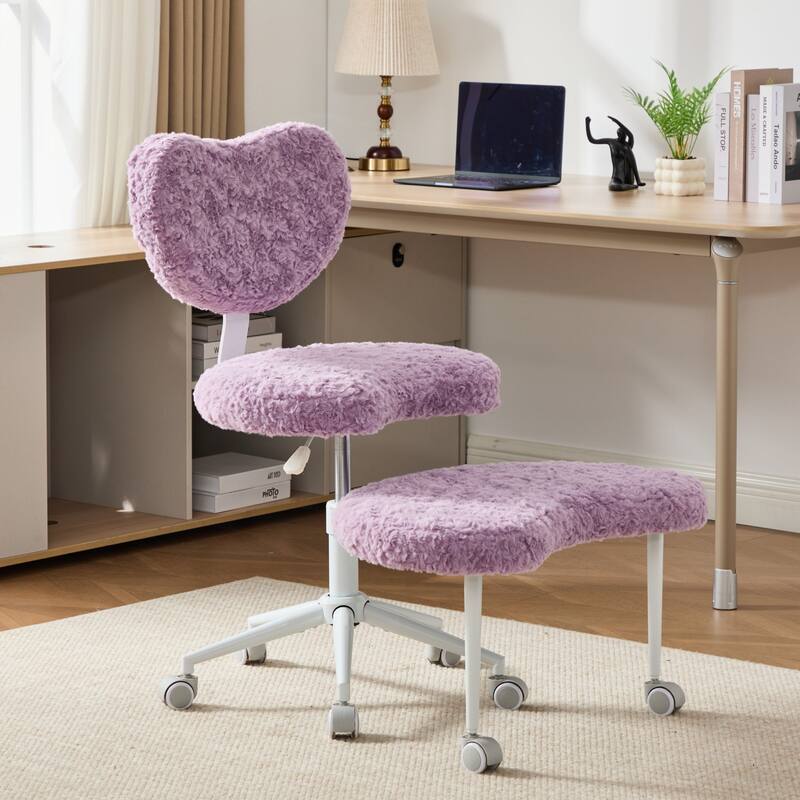 Rossetta Cute Fluffy Design Criss Cross Desk Chair with Lumbar Support and 360-Degree Swivel Footstool