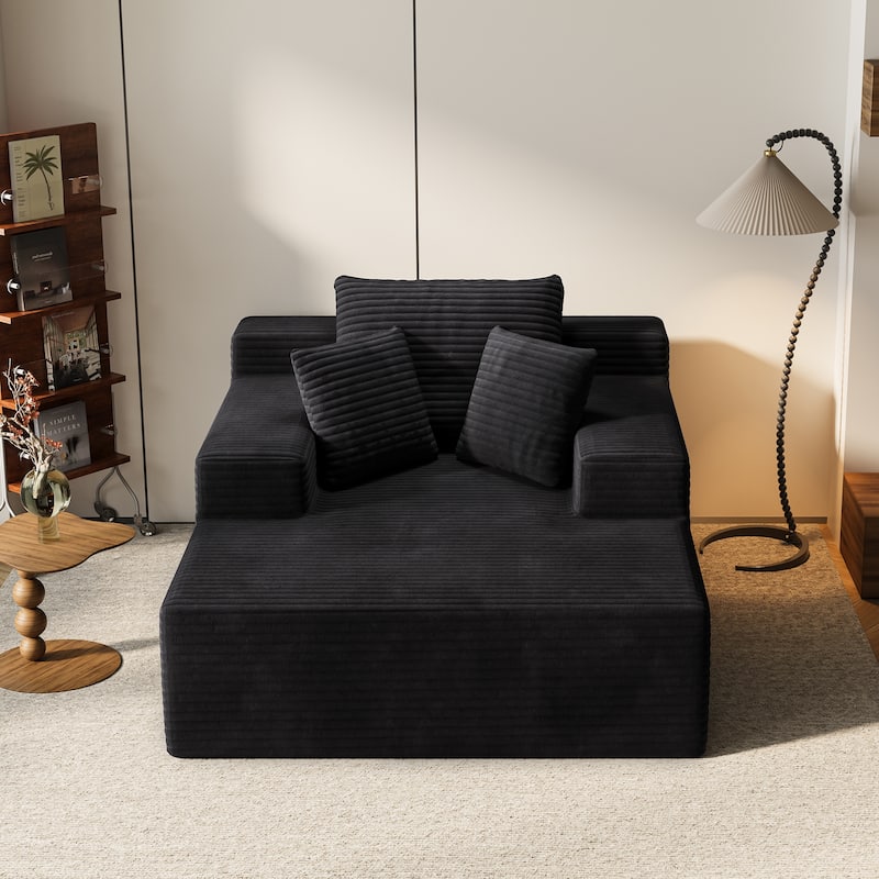 64.96" Chaise Lounge Chair Sofa Bed, Deep-Seat Corduroy Upholstered Couch, Living Room Sleeper