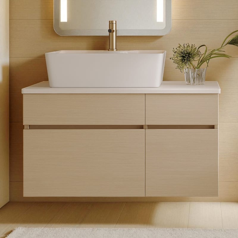 31.5" Floating Bathroom Vanity with Vessel Ceramic Sink Soft Close Drawer and Cabinet Storage - Wood