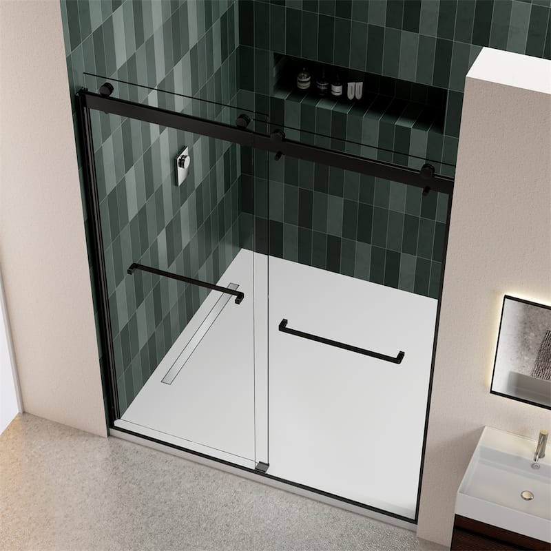 Bathroom Glass Shower Sliding Door with 5/16" Tempered Glass - Matte Black