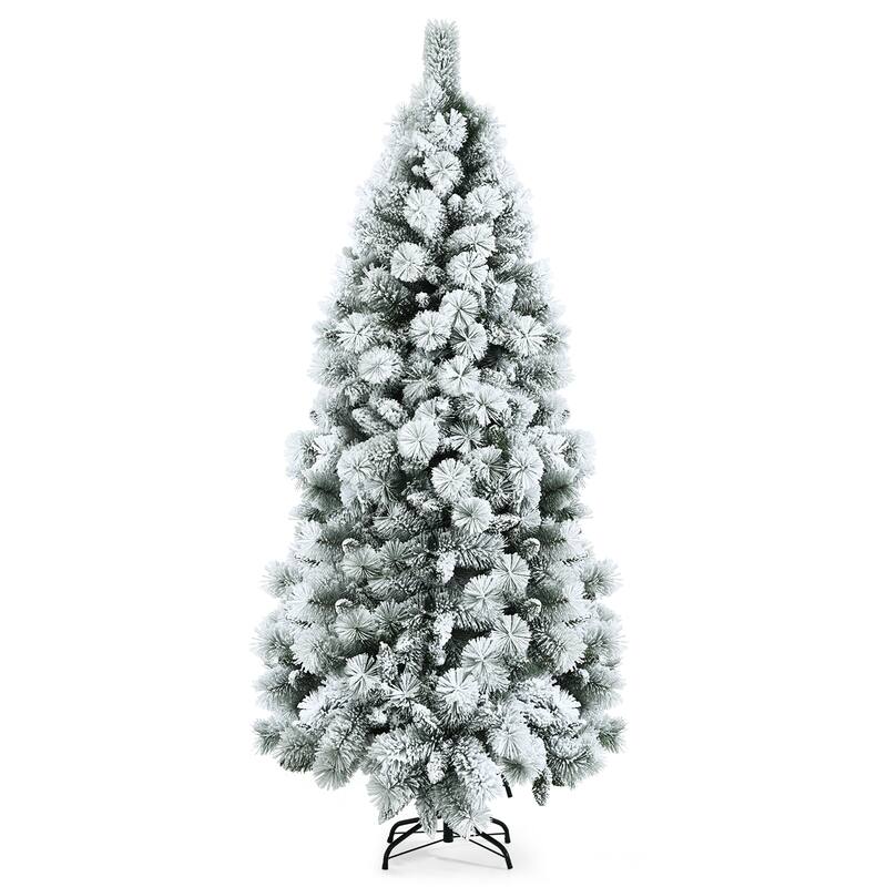 Costway 5ft/6ft/7ft Snow Flocked Hinged Artificial Slim Christmas Tree - 7 Foot