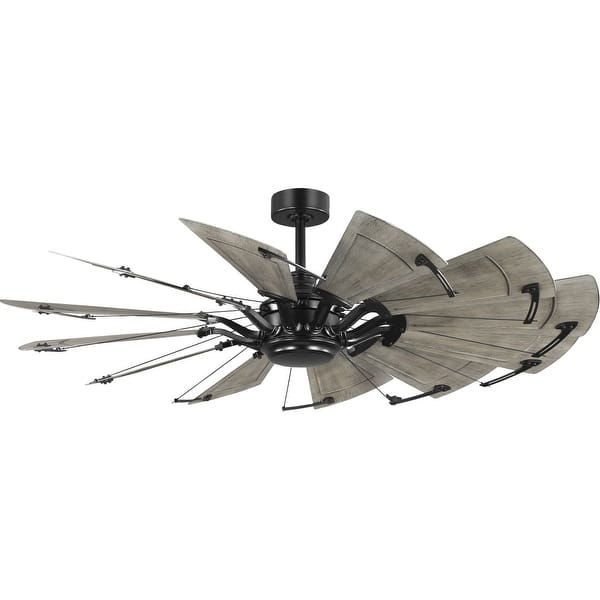 slide 2 of 18, Springer II Collection 60-in Twelve-Blade Matte Black Modern Farmhouse Windmill Ceiling Fan - 60 in x 60 in x 16.26 in 60 in x 60 in x 16.26 in