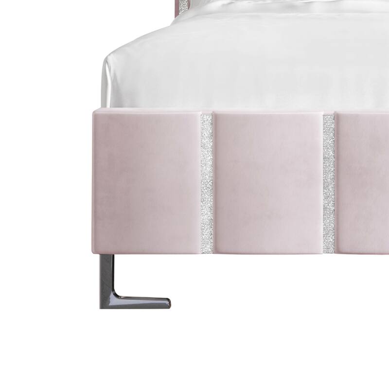 CraftPorch Luxurious Crystal Diamond Strip Velvet Upholstered Bed
