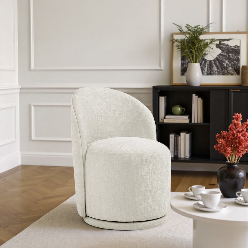 Modern Armless 360-Degree Swivel Dining Chair Barrel Chair - SINGLE - LIGHT SAND CHENILLE