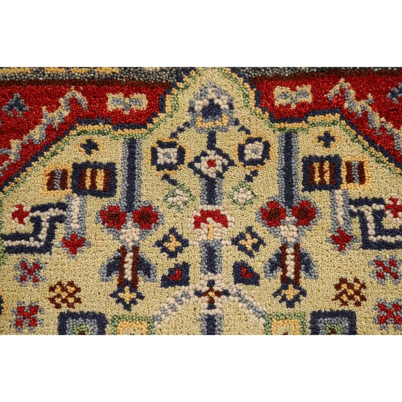 Geometric Kazak Indian Foyer Rug Hand-Knotted Wool Carpet - 2'0" x 3'0"