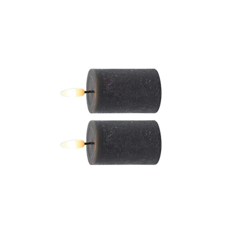 Battery Operated 3D Flame LED Pillar Candles - 2.5" - Gray - Set of 2