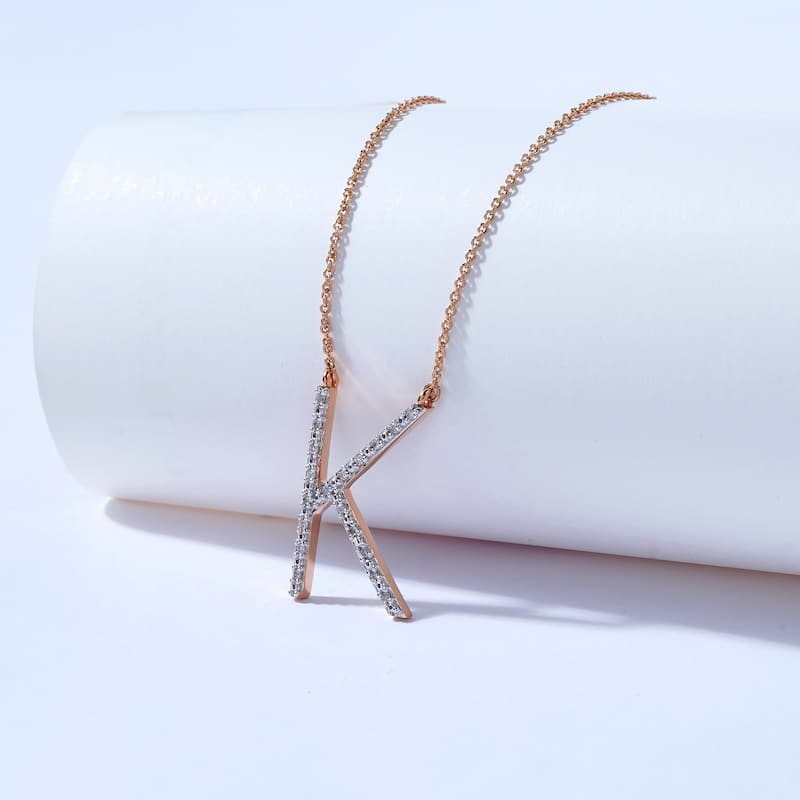 1/20ct TDW Diamond Classic Initial Pendant Necklace in Silver for Women - K - Rose