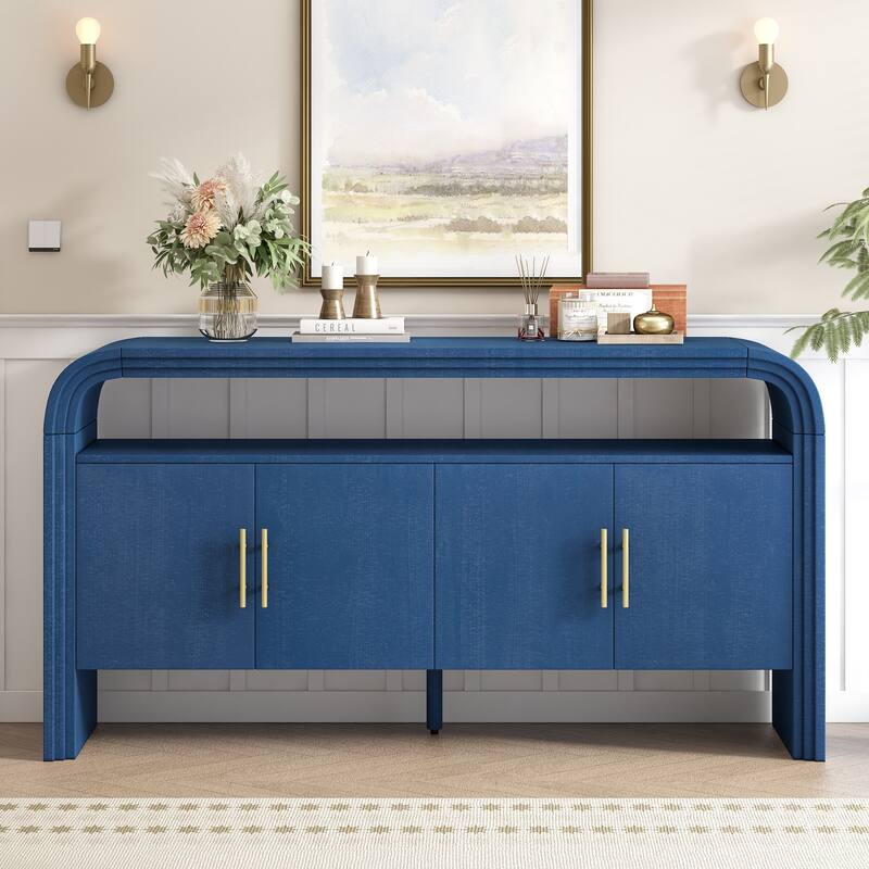 4 Door Arched Sideboard Console Table with Fir Wood Legs, Wooden Display Case Storage Cabinet with Metal Door Handle