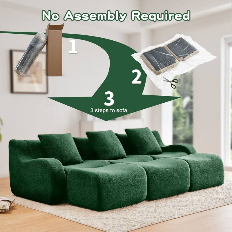 Anmytek Modern Plush 3-Seat Chaise Sofa - High-Quality Teddy Fabric, 32D High Density Sponge, No Assembly