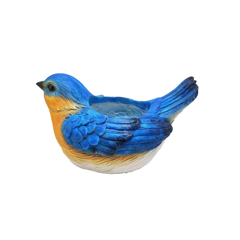 Sitting Bluebird Outdoor Garden Planter - 15.5" - Blue and Orange