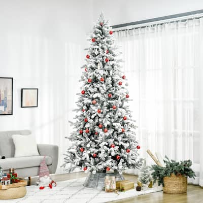 HOMCOM 7 ft. Artificial White Flocked Christmas Tree with Stand
