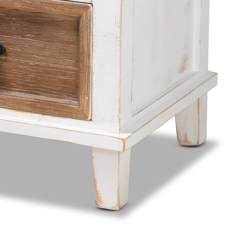 Baxton Studio Glynn Rustic Farmhouse Weathered Two-Tone White and Oak Brown Finished Wood 1-Drawer End Table