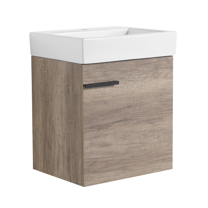 19 inch Plywood Wall Mounted Bathroom Vanity Set in Grey with Integrated Ceramic Sink