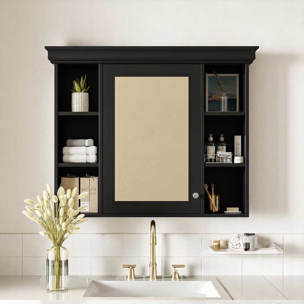 Modern 35" Bathroom Wall Cabinet with Mirror, 6 Shelves for Storage, Over Toilet Cabinet