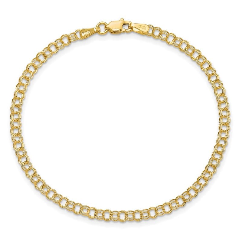 Curata 10k Yellow Gold 3.5mm Solid Double Link Charm Bracelet Options: 6" 7" 8"