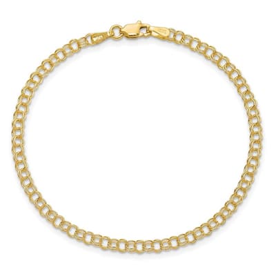 Curata 14k Yellow Gold 3.5mm Hollow Double Link Charm Bracelet Options: 7" 8"