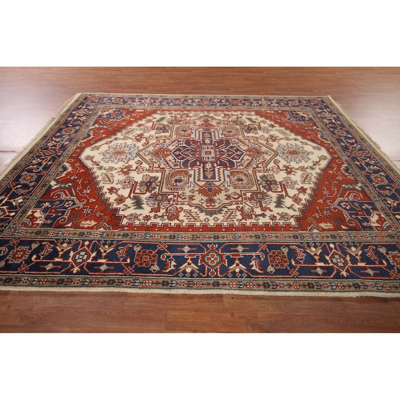 Geometric Heriz Serapi Oriental Area Rug Hand-Knotted Wool Carpet - 7'11"x 9'6"