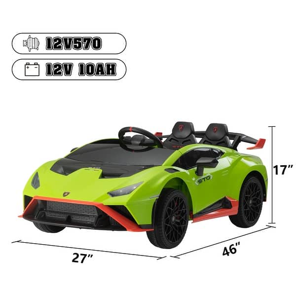 dimension image slide 0 of 2, Licensed Lamborghini Kids Ride-On Car with 12V Battery, Remote Control, and MP3 Player, Safe and Exciting Toy for Kids