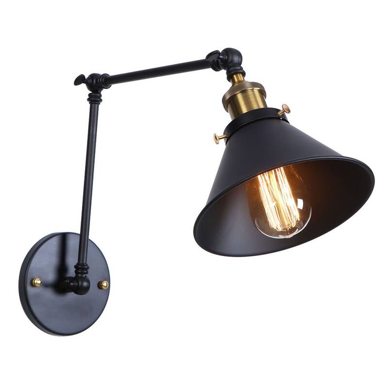Industrial 1-Light Metal Cone Swing Arm Wall Lighting Fixture