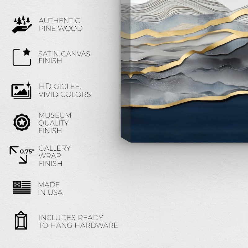 Wynwood Studio Canvas Abstract Flowing Water Currents Gray and Metallic Gold Glam Wall Art Canvas Print
