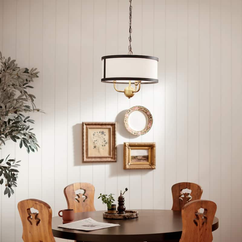 Kichler Lighting Heddle 15 inch 3-Light Chandelier Natural Brass and Textured Black