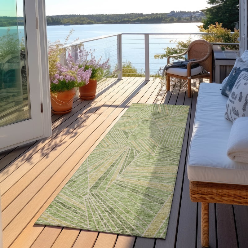 Machine Washable Indoor/ Outdoor Chantille Modern Mosaic Rug - Green - 2'3" x 7'6"