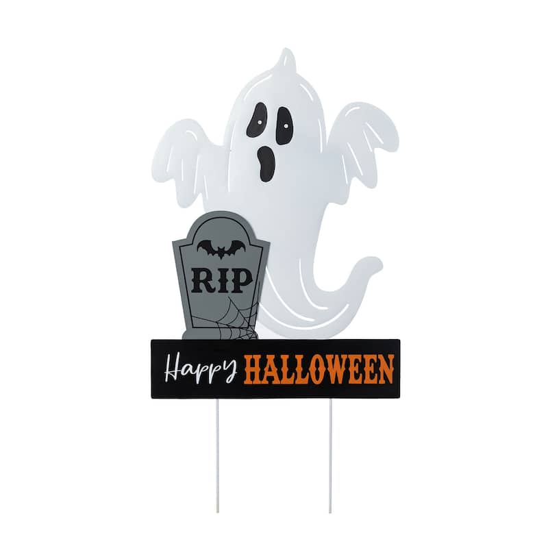 Glitzhome Halloween LED Ghost Cat Pumpkin Nutcracker Yard Stakes Standing Sign Hanging Decor