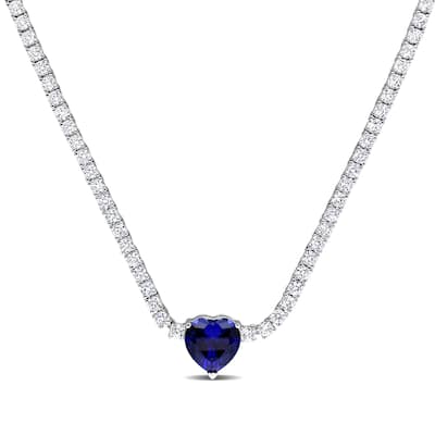 Miadora Created Blue and Created White Sapphire Heart Necklace in Sterling Silver