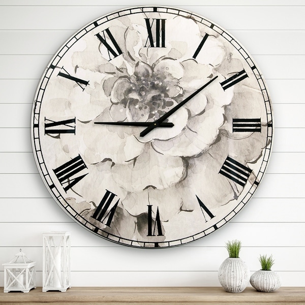Designart 'Indigold Grey Peonies I' Farmhouse Large Wall Clock. Opens flyout.