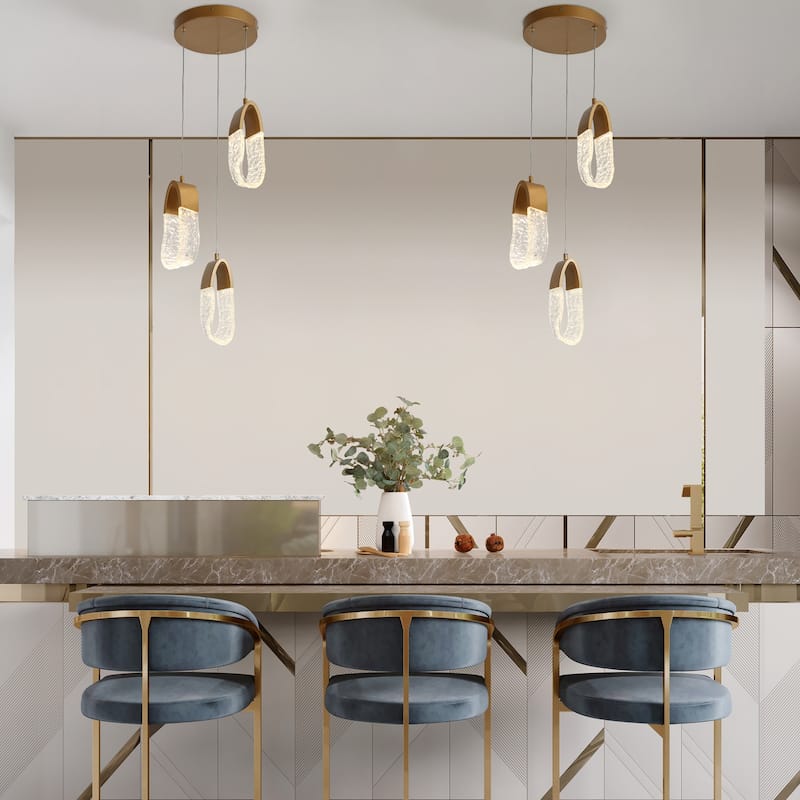 Modern 3-Light LED Gold Chandeliers Island Lights for Dining Room - Dia. 11.6" x H 11"