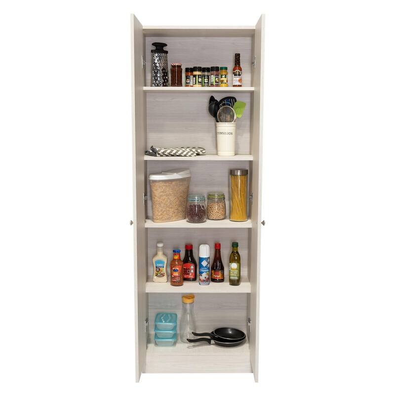 Multi-Storage Single-Door Pantry Cabinet with 5 Internal Shelves, Dark Brown - N/A