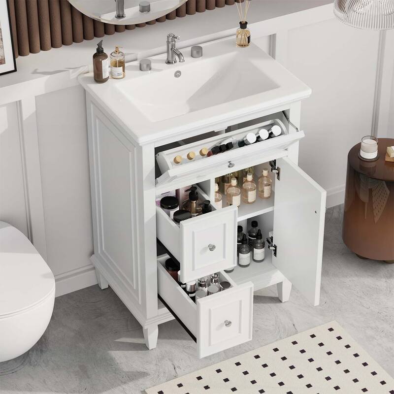 Bathroom Vanity Cabinet with One Flip Drawer and Two Drawers,with Sink