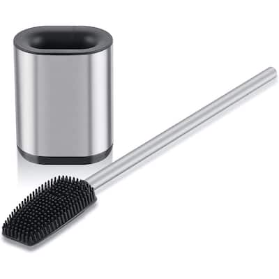ToiletTree Modern Deluxe Freestanding Bathroom Cleaning Tools (Stainless Steel, Silicone Brush) - 15.71 x 5 x 3.82