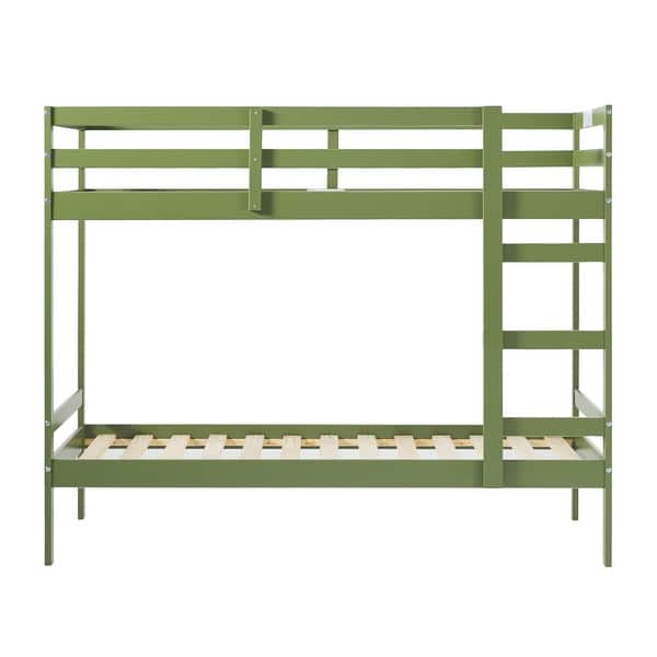slide 2 of 6, Modern Simple Solid Wood Twin Over Twin Bunk Bed Green