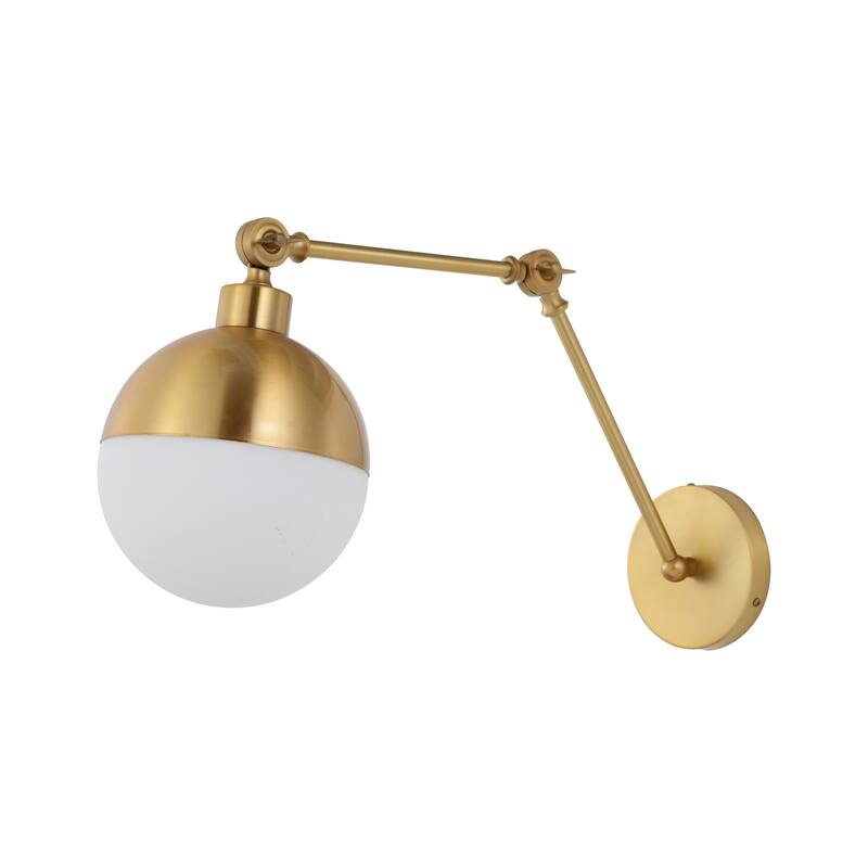 Austin 8" 1-Light Mid-Century Modern Arm-Adjustable Iron/Glass LED Sconce, Brass Gold/Frosted by JONATHAN Y