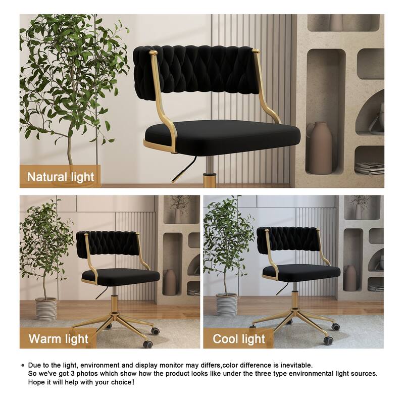 Velvet Home Desk Chair Office Swivel Chair with Wheels and Gold Base