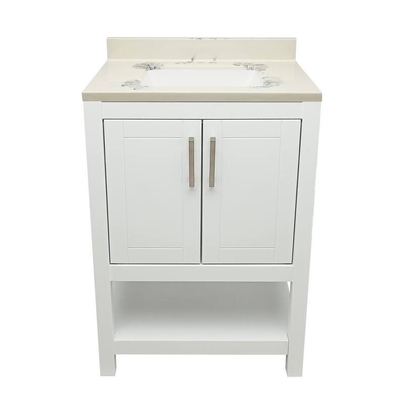 Taos 25" Bathroom Vanity with Cultured Marble Vanity Top Sink in White with White Basin - White - Carrera with