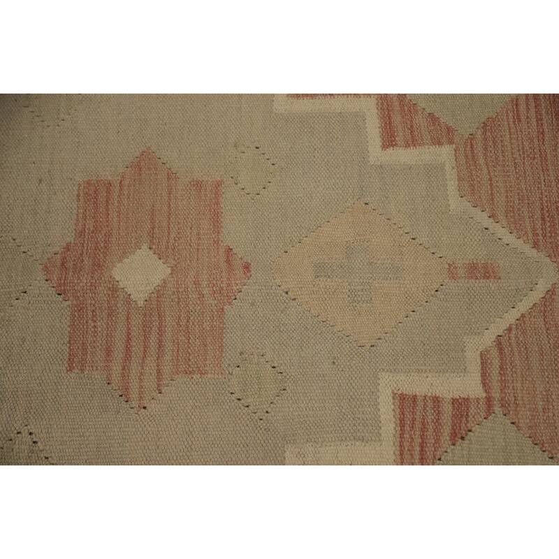 Hand Woven Oriental 100% Wool Carpet Southwestern Tribal Beige & Ivories Kilim Area Rug - 8' 8'' X 5' 10''