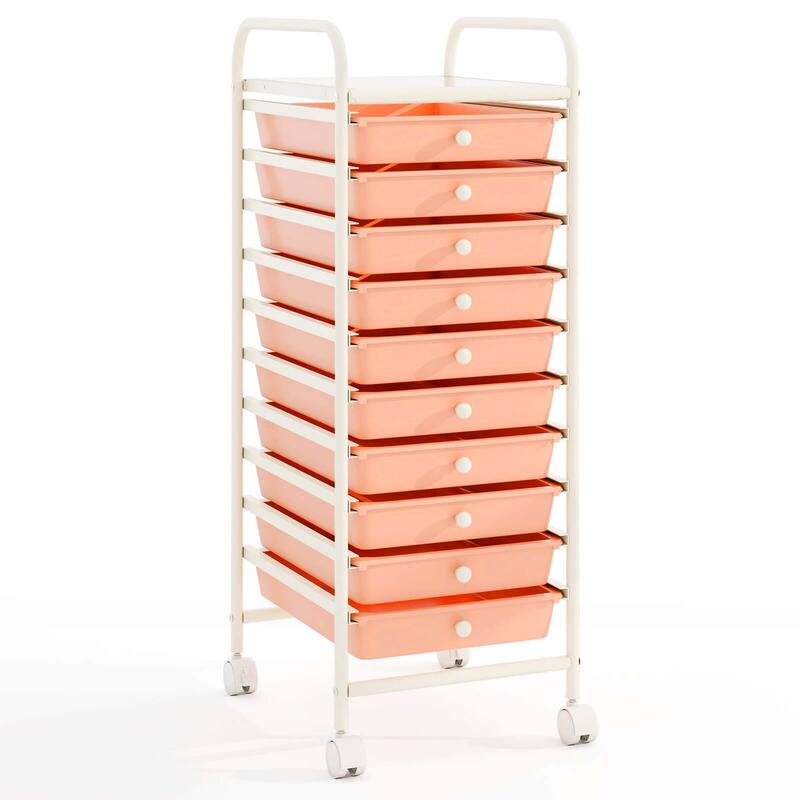 10-Drawer Rolling Cart Utility Organizer with Wheels - Skin Pink