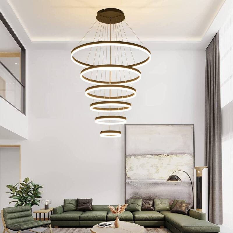 3-Rings Chandelier Modern LED Chandelier Black,Tiered 6 Ring LED Light